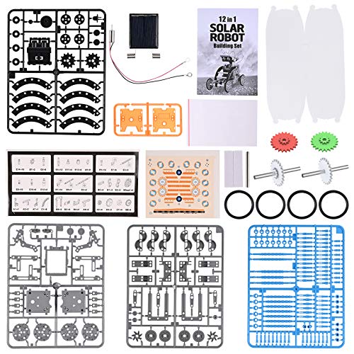 Faburo Robot juguete infantil STEM juguete educativo solar, 190 piezas 12 en 1, kit de construcción robots solares + 8 bots adhesivos robot juguete para niños de 8 a 12 años