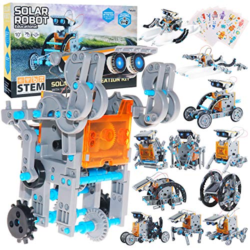 Faburo Robot juguete infantil STEM juguete educativo solar, 190 piezas 12 en 1, kit de construcción robots solares + 8 bots adhesivos robot juguete para niños de 8 a 12 años