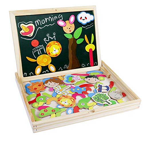 Fajiabao Rompecabezas Caja de Madera Magnética de Tablero Educativo Pizarra Juguete Puzzles para Niños de 3 Años + (Tipo 1)