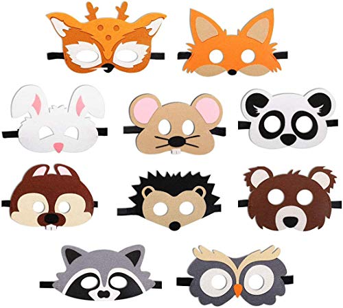 FANDE Fiesta Máscaras para Niños, 10 Piezas Mascarillas de Espuma para Niños, Mascarilla Animal Fieltro Máscaras para Bolsas de Fiesta, Máscara, Fiesta de Dumpleaños, Navidad, Halloween