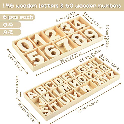 FAVENGO 216 Pcs Letras Mayúsculas Madera y Numero de Madera Letras de Madera Decorativas y Numero del 0 al 9 Letras Mayúsculas 26 Alfabeto Madera para Decorar Enseñar Niños Manualidades con Bandeja