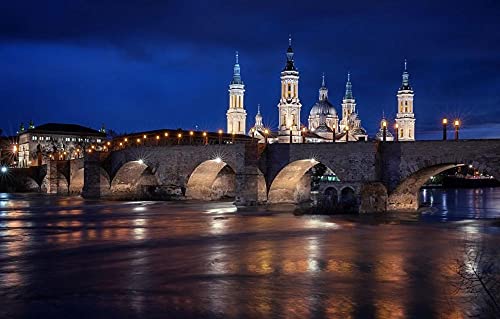 FAWFAW Puzzle Adultos 3000 Piezas, Vista Nocturna De La Iglesia De Zaragoza En España Gran Puzzle De Madera 120X80Cm