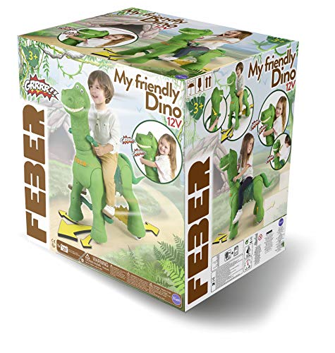 FEBER- My Friendly Dino 12 V, Mascota electrónica y vehículo a batería con Forma de Dinosaurio, con Sonidos, Color (Famosa 800012630)