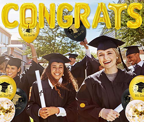 Felicitaciones Globo Graduación Fiestas Decoraciones 2021 con Estamos tan orgullosos de ti Banner, Graduación Bunting Black and Gold, We Did It Balloon