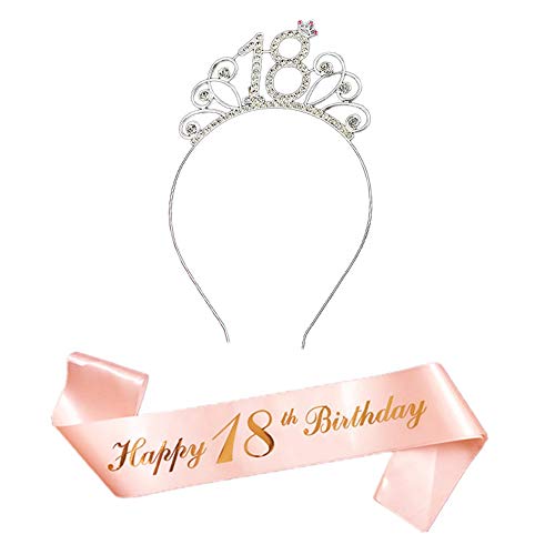 Feliz 18 Cumpleaños Banda Oro Rosa Corona Cumpleaños 18 Años Sash 18th Diadema Tiara Cristal Cumpleaños Faja de Satén Cumpleaños Decoración Accesorios Regalos Kit para Cumpleaños