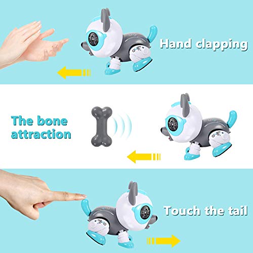 Felly Perro Robot para Niños, Juguete Robot para Bebe, Juegos Interactivo con Emociones y Movimiento, Ladra y Juega con su Hueso, Regalo para niños y niñas de 3 4 5 6 7 8 9 años (Azul)