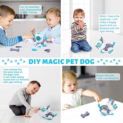 Felly Perro Robot para Niños, Juguete Robot para Bebe, Juegos Interactivo con Emociones y Movimiento, Ladra y Juega con su Hueso, Regalo para niños y niñas de 3 4 5 6 7 8 9 años (Azul)