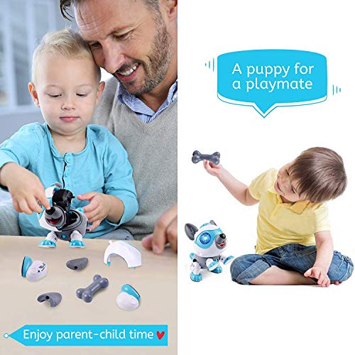 Felly Perro Robot para Niños, Juguete Robot para Bebe, Juegos Interactivo con Emociones y Movimiento, Ladra y Juega con su Hueso, Regalo para niños y niñas de 3 4 5 6 7 8 9 años (Azul)