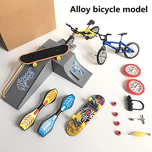 fenihooy Bicicletas de Dedo, Mini Juguetes de Dedos Kit de Skate Park Juguetes de Dedos monopatín de Dedo para Scooter Fiestas Regalos de cumpleaños con 9 Piezas reemplazables Accesorios Regalos