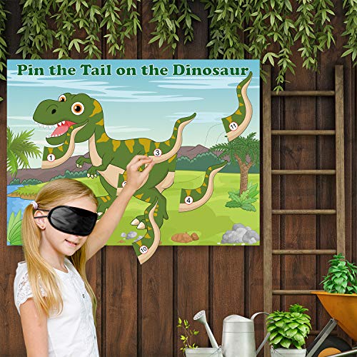 FEPITO Pin The Tail en el Juego de Dinosaurios con 24 Piezas de Colas para Cumpleaños del Dinosaurio Suministros para la Fiesta, Dinosaurio de los Niños Juego de Fiesta