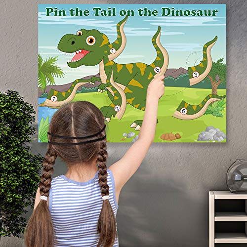 FEPITO Pin The Tail en el Juego de Dinosaurios con 24 Piezas de Colas para Cumpleaños del Dinosaurio Suministros para la Fiesta, Dinosaurio de los Niños Juego de Fiesta