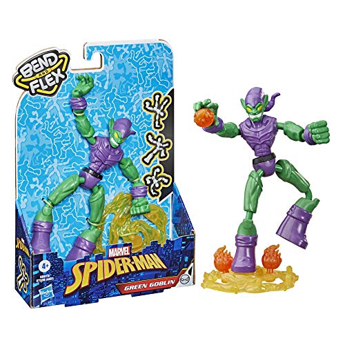 Figura de acción de Green Goblin de Marvel Spider-Man Bend and Flex, figura flexible de 15 cm, incluye lanzador, a partir de 4 años