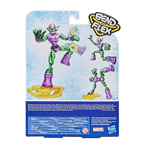 Figura de acción de Green Goblin de Marvel Spider-Man Bend and Flex, figura flexible de 15 cm, incluye lanzador, a partir de 4 años