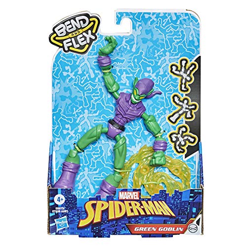 Figura de acción de Green Goblin de Marvel Spider-Man Bend and Flex, figura flexible de 15 cm, incluye lanzador, a partir de 4 años