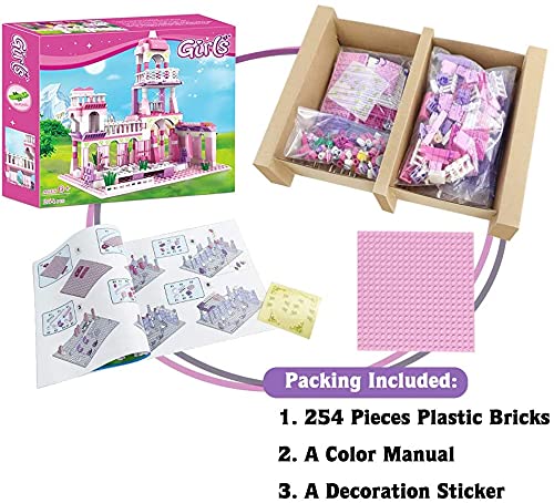 Filles Château Ensembles de Construction Rose Palais Briques Princesse Jouets Filles Blocs de Construction Cadeau De Noël pour Enfants 6-12 Ans 254 pcs