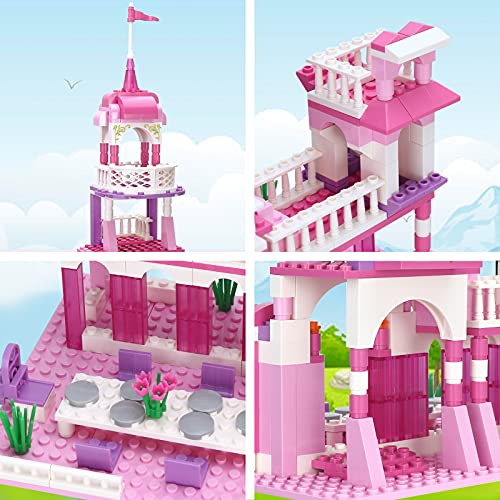 Filles Château Ensembles de Construction Rose Palais Briques Princesse Jouets Filles Blocs de Construction Cadeau De Noël pour Enfants 6-12 Ans 254 pcs