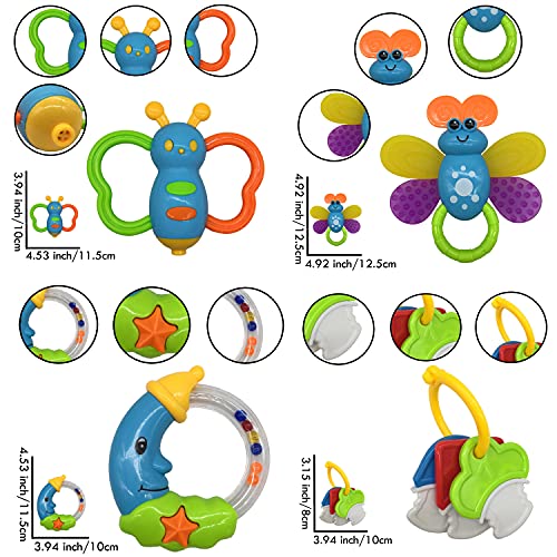 fiouni Bebé Sonajero Mordedor Juguetes Primeros Sonajeros del Bebé Primeros Juguetes Juego de Regalo para Bebé Recién Nacido Bebé Niño Niña 3 6 9 Meses 11 Piezas (Azul)