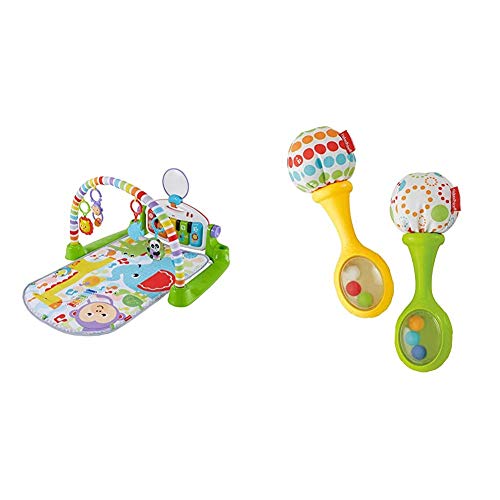 Fisher-Price Gimnasio Piano Pataditas superaprendizaje, Manta de Juego bebé (Mattel FWT12) + Maracas Musicales, Juguete y sonajero para bebé +3 Meses (Mattel BLT33)