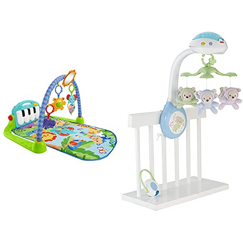 Fisher-Price Rainforest Piano-Gym - Manta de Juego parBebé (Mattel BMH49) + Móvil ositos voladores, juguete de cuna proyector para bebé (Mattel CDN41)