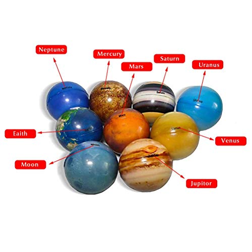 Flummis Springball, Bouncy Ball Pelota de goma Esponja de impresión en color Bolas sólidas y suaves Sistema solar Bolas de planeta Anti estrés Bolas de planeta solar para niños y adultos, 9 piezas