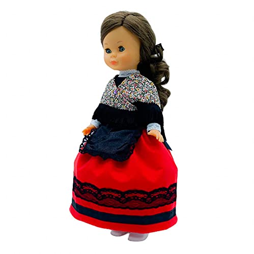 Folk Artesanía Set Vestido Regional típico Alcarreña La Alcarria Guadalajara, Delantal, mantón y Percha para muñeca Nancy, Sintra, Mina, Noa. Muñeca no incluida. Fabricado en España.