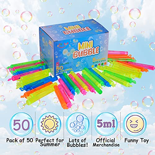 FORMIZON Burbujas de Jabon Niños, 50 Pompas de Jabon 5 Colores Varitas, como Decoración Y Regalo, Juguete Boda Burbujas de Jabon, Actividad de Verano Al Aire Libre Mini Burbujas para Niños