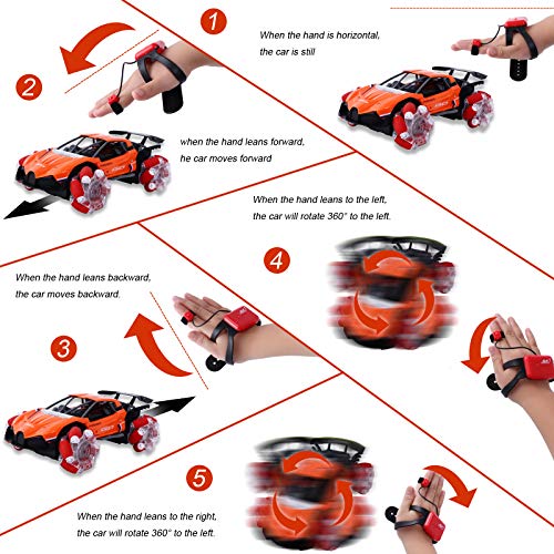 FORMIZON Coche Teledirigido, RC Stunt Car, Juguete Stunt Car, Coche Teledirigido Recargable, Coches Stunt RC Juguetes Racing Car para Niños (Naranja)