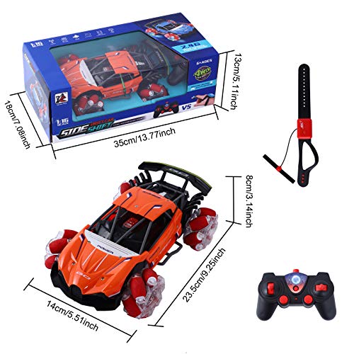 FORMIZON Coche Teledirigido, RC Stunt Car, Juguete Stunt Car, Coche Teledirigido Recargable, Coches Stunt RC Juguetes Racing Car para Niños (Naranja)