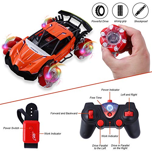 FORMIZON Coche Teledirigido, RC Stunt Car, Juguete Stunt Car, Coche Teledirigido Recargable, Coches Stunt RC Juguetes Racing Car para Niños (Naranja)