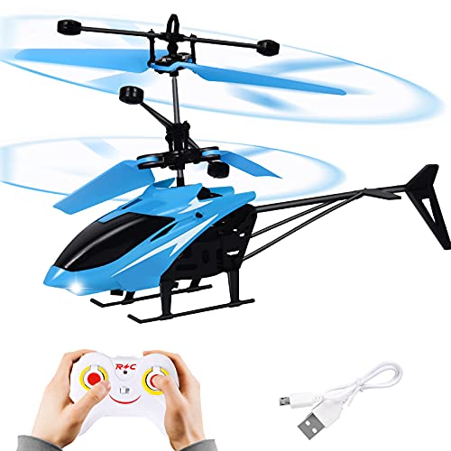 FORMIZON Helicóptero RC, Mini Helicóptero de Control Remoto con Luces LED, Despegue/Aterrizaje con un Botón Helicóptero Teledirigido para Interior y Exterior, Juguete de Regalo para Niños (Azul)