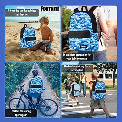 Fortnite Mochila Escolar Niño, Mochilas Escolares Juveniles, Bolsas Colegio para Niños Adolescentes, Producto Oficial Fornite (Camo Azul)