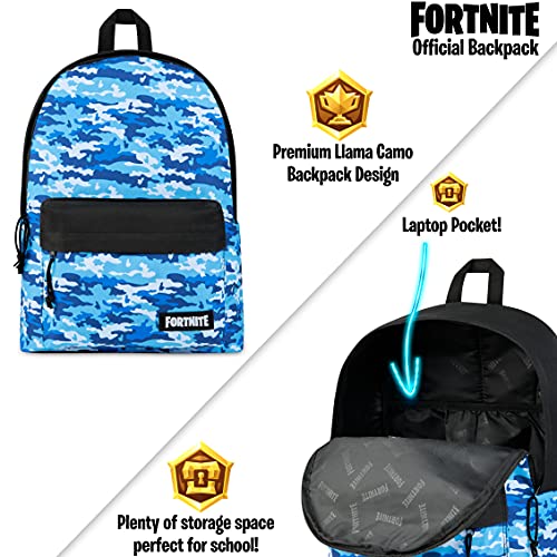 Fortnite Mochila Escolar Niño, Mochilas Escolares Juveniles, Bolsas Colegio para Niños Adolescentes, Producto Oficial Fornite (Camo Azul)