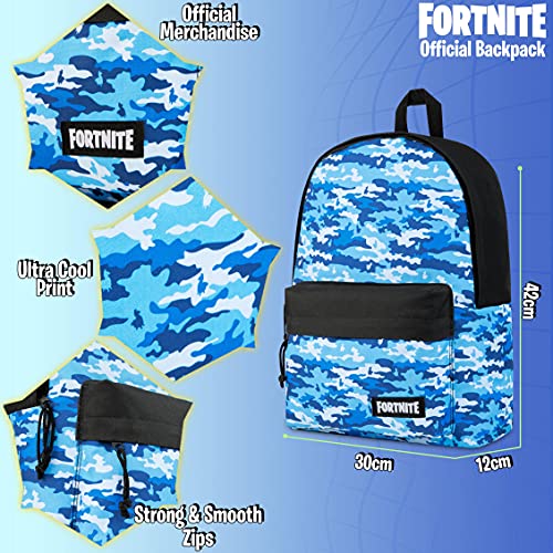 Fortnite Mochila Escolar Niño, Mochilas Escolares Juveniles, Bolsas Colegio para Niños Adolescentes, Producto Oficial Fornite (Camo Azul)