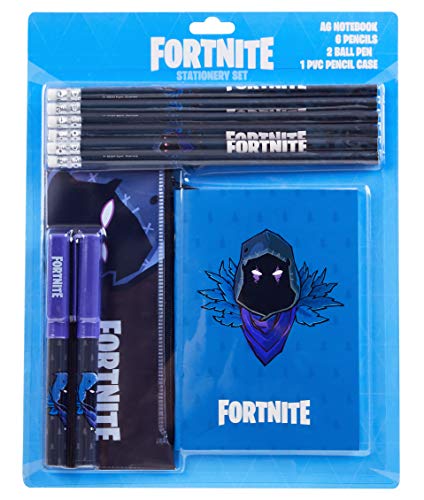 Fortnite Set Papeleria para Niños, Incluye Estuche Escolar Cuaderno A6 Lapices y Boligrafos, Material Escolar de Calidad, Regalos Cumpleaños Niños Colegio (Raven)