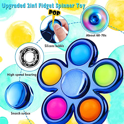 FOYOCER Bubble Pop Fidget Spinner Sensorial Fidget Toys Mirada de Metal Sensorial Fidget Juguetes Antiestrés para Niños Adultos (Azul+Dorado)