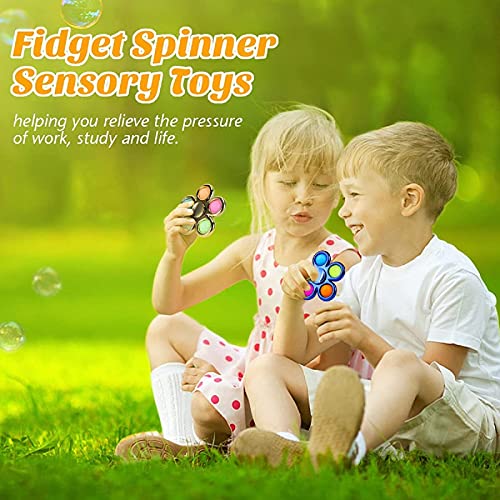 FOYOCER Bubble Pop Fidget Spinner Sensorial Fidget Toys Mirada de Metal Sensorial Fidget Juguetes Antiestrés para Niños Adultos (Azul+Dorado)