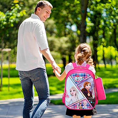 Frozen Mochila-Tomicy Mochila Escolar para Adolescentes Niñas, Impermeable Nailon Mochila con Estuche para Lápices, Mochila Rosado de Gran Capacidad, Multifunción Material Escolar para Niñas