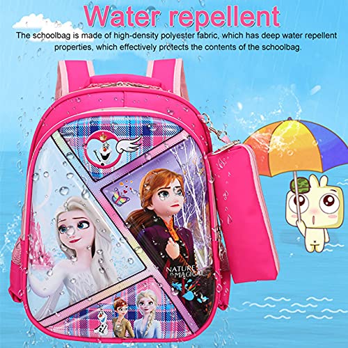 Frozen Mochila-Tomicy Mochila Escolar para Adolescentes Niñas, Impermeable Nailon Mochila con Estuche para Lápices, Mochila Rosado de Gran Capacidad, Multifunción Material Escolar para Niñas