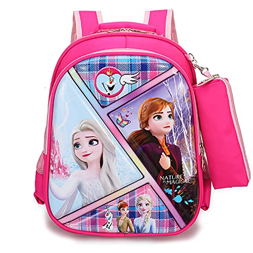 Frozen Mochila-Tomicy Mochila Escolar para Adolescentes Niñas, Impermeable Nailon Mochila con Estuche para Lápices, Mochila Rosado de Gran Capacidad, Multifunción Material Escolar para Niñas