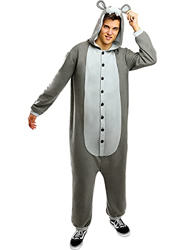 Funidelia | Disfraz de hipopótamo Onesie para Hombre y Mujer Talla M ▶ Animales - Color: Gris / Plateado - Divertidos Disfraces y complementos para Carnaval y Halloween