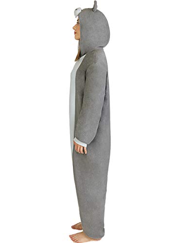 Funidelia | Disfraz de hipopótamo Onesie para Hombre y Mujer Talla M ▶ Animales - Color: Gris / Plateado - Divertidos Disfraces y complementos para Carnaval y Halloween