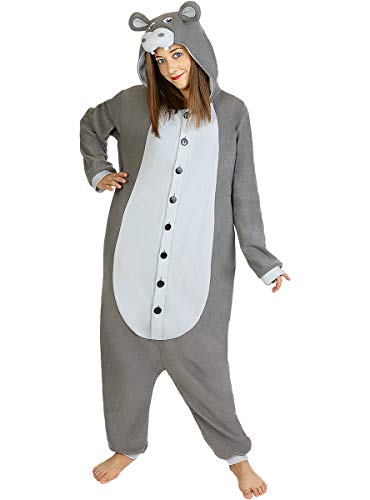 Funidelia | Disfraz de hipopótamo Onesie para Hombre y Mujer Talla M ▶ Animales - Color: Gris / Plateado - Divertidos Disfraces y complementos para Carnaval y Halloween