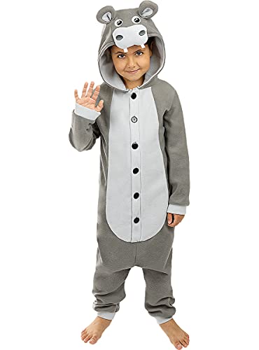 Funidelia | Disfraz de hipopótamo Onesie para niño y niña Talla 10-12 años ▶ Animales - Color: Gris / Plateado - Divertidos Disfraces y complementos para Carnaval y Halloween