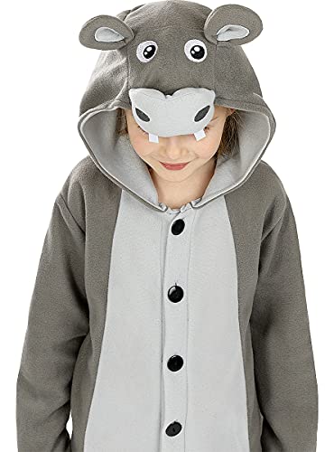 Funidelia | Disfraz de hipopótamo Onesie para niño y niña Talla 10-12 años ▶ Animales - Color: Gris / Plateado - Divertidos Disfraces y complementos para Carnaval y Halloween