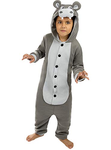 Funidelia | Disfraz de hipopótamo Onesie para niño y niña Talla 10-12 años ▶ Animales - Color: Gris / Plateado - Divertidos Disfraces y complementos para Carnaval y Halloween