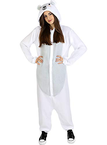 Funidelia | Disfraz de Oso Polar Onesie para Hombre y Mujer Talla M ▶ Animales, Oso - Color: Blanco - Divertidos Disfraces y complementos para Carnaval y Halloween