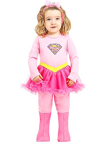 Funidelia | Disfraz de Supergirl Oficial para bebé Talla 12-24 Meses ▶ Kara Zor-El, Superhéroes, DC Comics - Color: Rosa - Licencia: 100% Oficial - Divertidos Disfraces y complementos