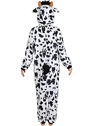 Funidelia | Disfraz de Vaca Onesie para Hombre y Mujer Talla M ▶ Animales, Granja - Color: Blanco - Divertidos Disfraces y complementos para Carnaval y Halloween