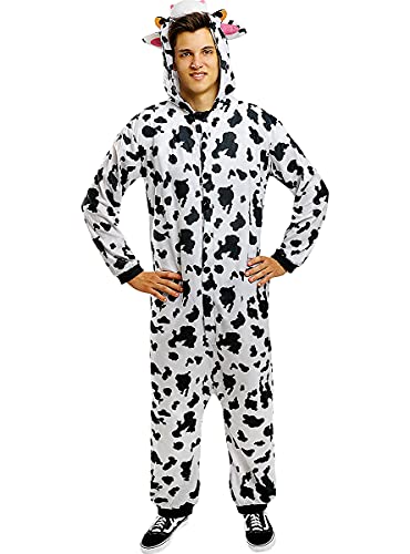 Funidelia | Disfraz de Vaca Onesie para Hombre y Mujer Talla M ▶ Animales, Granja - Color: Blanco - Divertidos Disfraces y complementos para Carnaval y Halloween