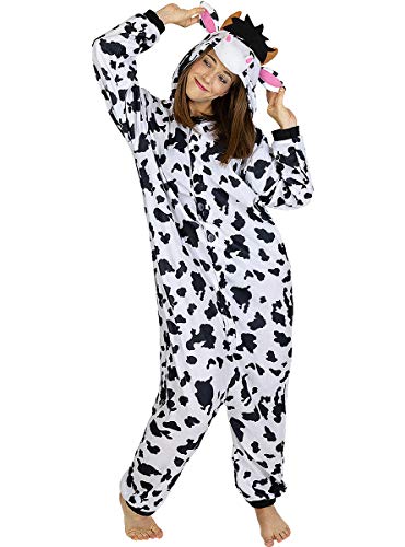 Funidelia | Disfraz de Vaca Onesie para Hombre y Mujer Talla M ▶ Animales, Granja - Color: Blanco - Divertidos Disfraces y complementos para Carnaval y Halloween